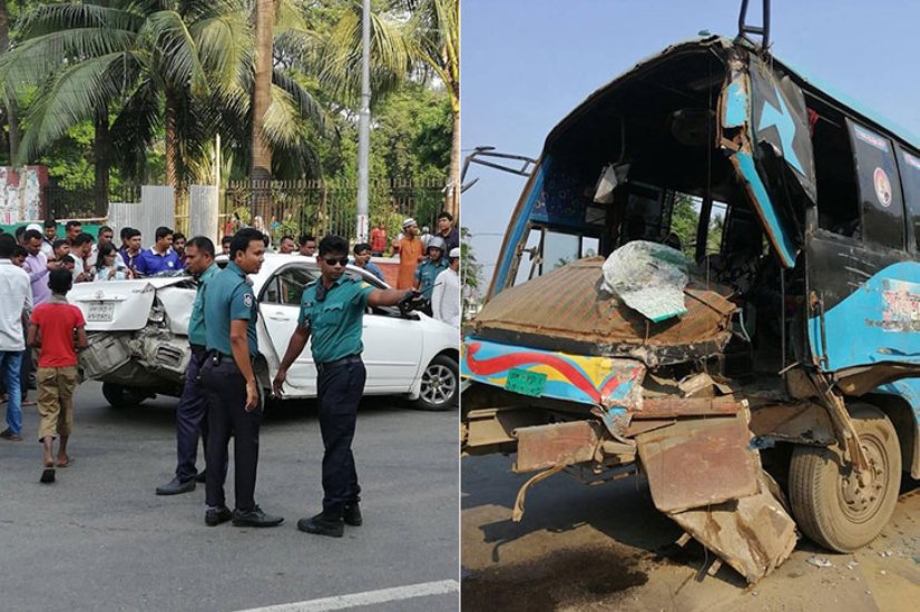 রাজধানীতে বাস ও দুটি প্রাইভেট কারের ত্রিমুখী সংঘর্ষ, নিহত ২