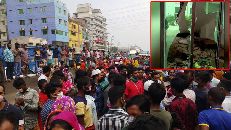 ১০০% বেতনের দাবিতে গাজীপুরে ডিবিএল পোশাক কারখানায় ভাঙচুর