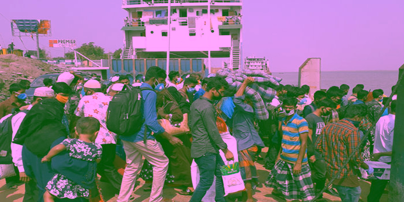 শিমুলিয়া ঘাটে ঢাকামুখী যাত্রীদের চাপ
