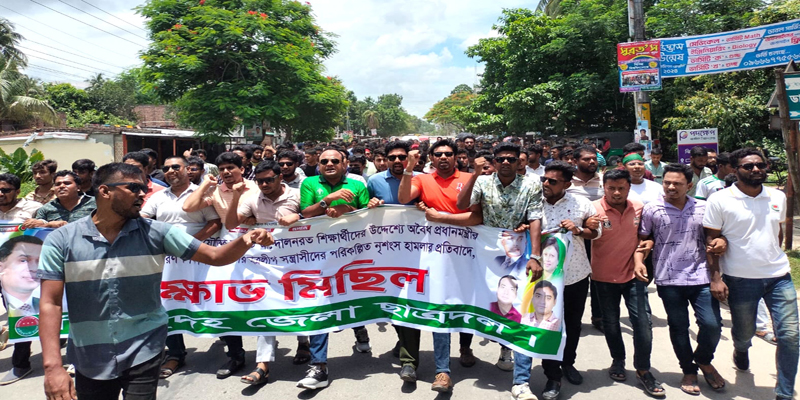 কোট বিরোধীদের উপর হামলা ও নৃশংস হত্যার প্রতিবাদে ঝিনাইদহে ছাত্রদলের বিক্ষোভ