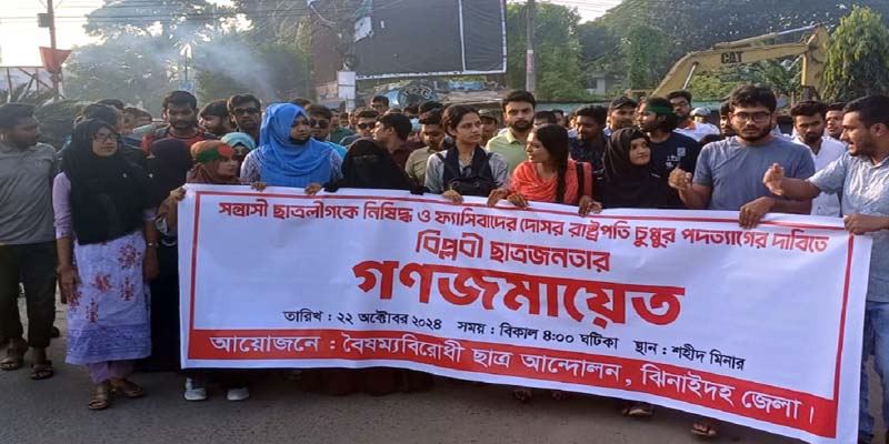 রাষ্ট্রপতি শাহাবুদ্দিনের পদত্যাগের দাবীতে ঝিনাইদহে বিক্ষোভ মিছিল